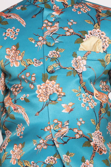 VASTRAMAY Multicolor-Base-Turquoise Baap Beta Jodhpuri Set